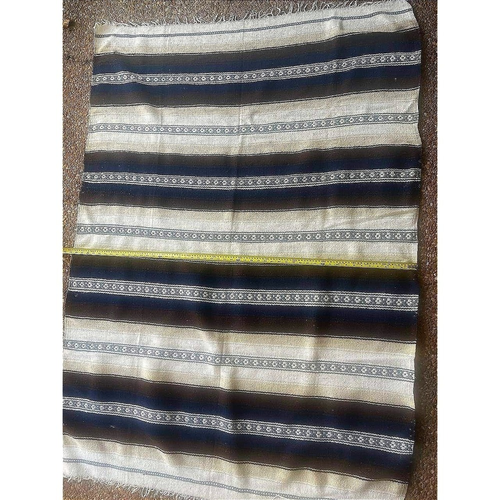 Vintage Mexican Serape‎ Blanket Throw 48x72 Woven Black White Brown Baja